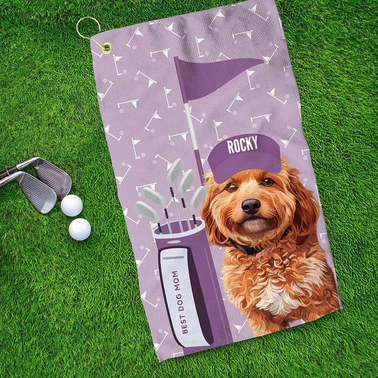 Custom Pet Golf Towel – Personalized Dog or Cat Towel with Photo and Name for Pet & Golf Lovers