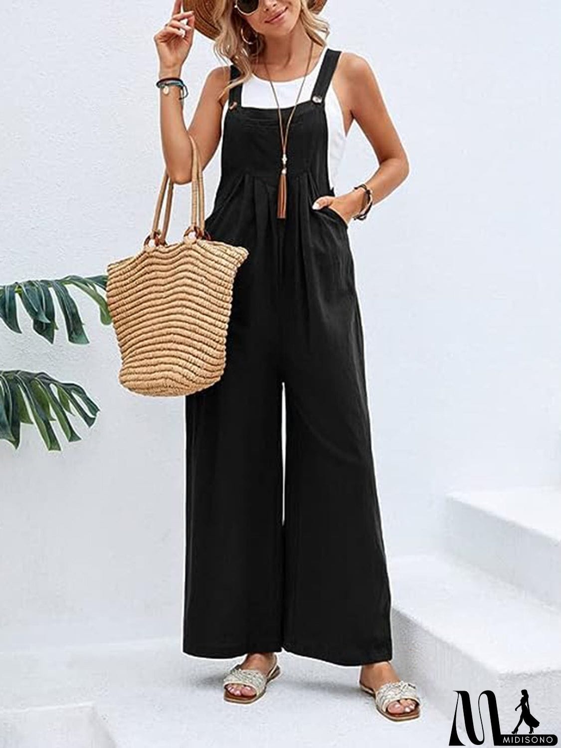 MidiSono - Full Size Wide Leg Overalls with Pockets