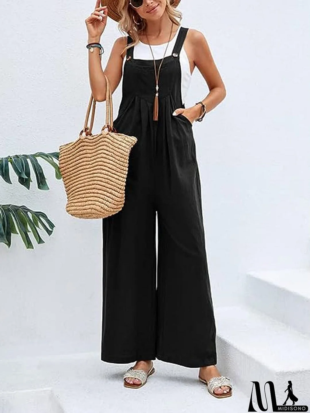 MidiSono - Full Size Wide Leg Overalls with Pockets