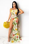 Flower Print Beach Dresses Slit Vacation Dress