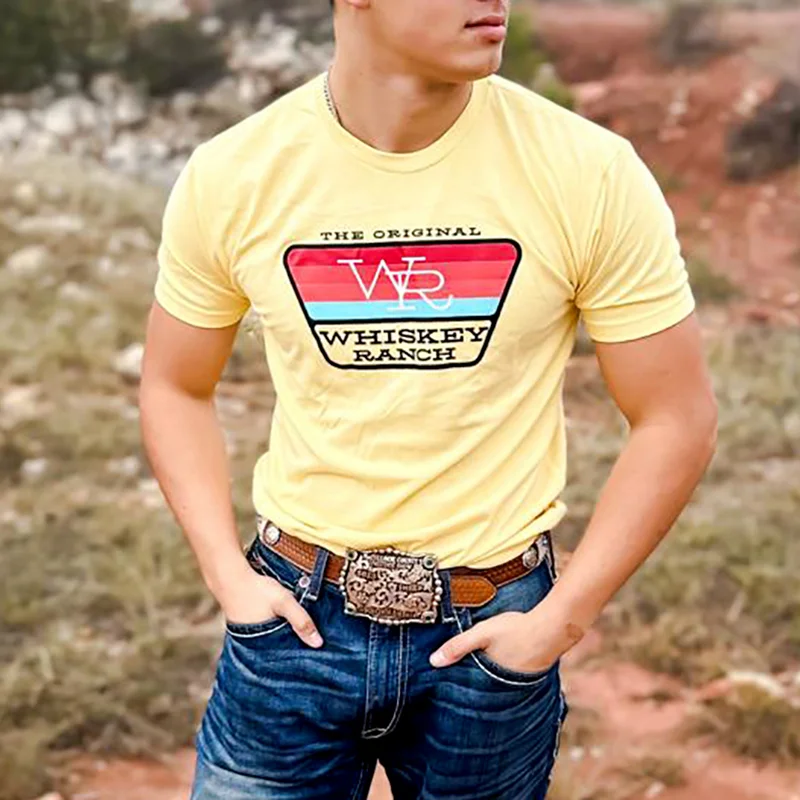 Vintage Yellow Casual Western Print T-Shirt