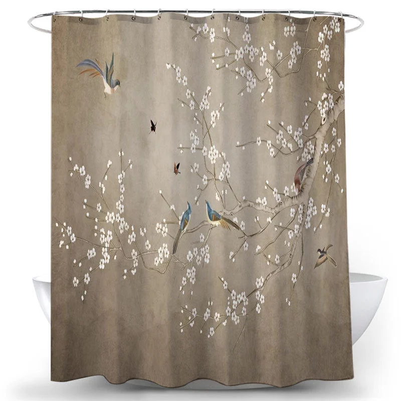 Flower Bird Shower Curtains Waterproof Bathroom Decor 3D Printed Fabric with Hooks Decoration Shower Curtain