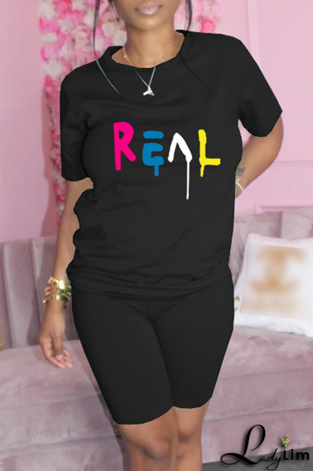 Yellow Fashion Casual Print Basic O Neck Short Sleeve Two Pieces