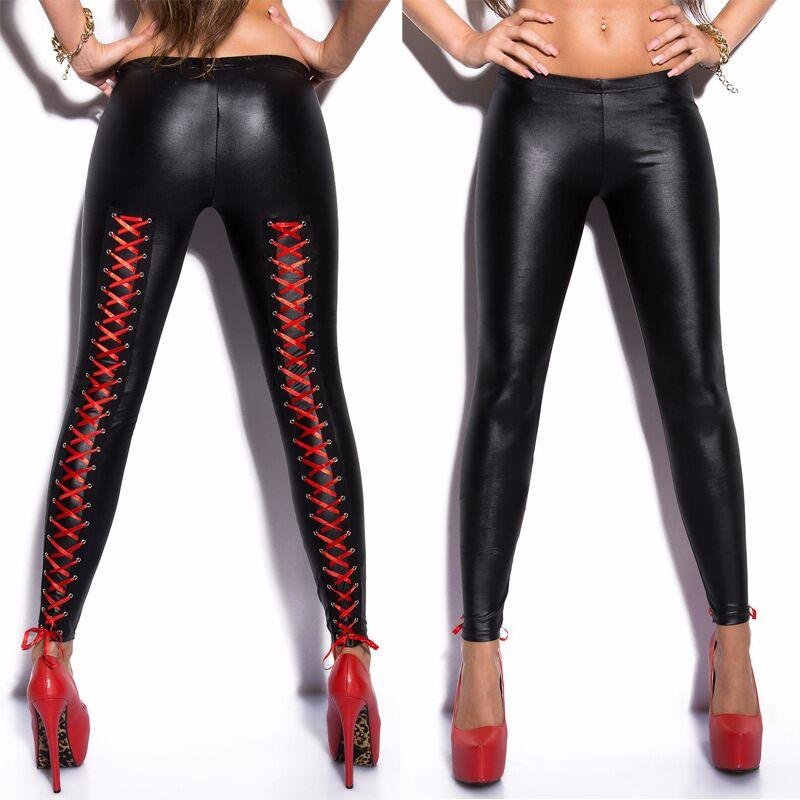 Lace Up Back Pu Leggings