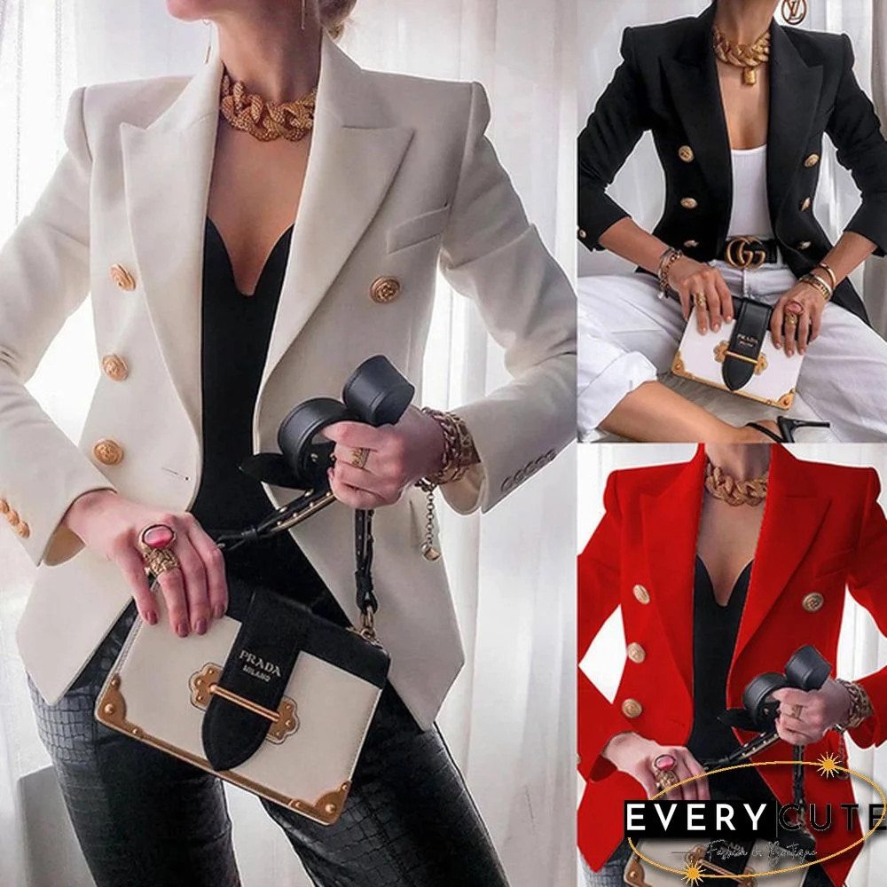 Spring Autumn Women Blazer Office Jacket Double Breasted Harajuku Blazer Slim Fitting Coat Office Ladies Outfit