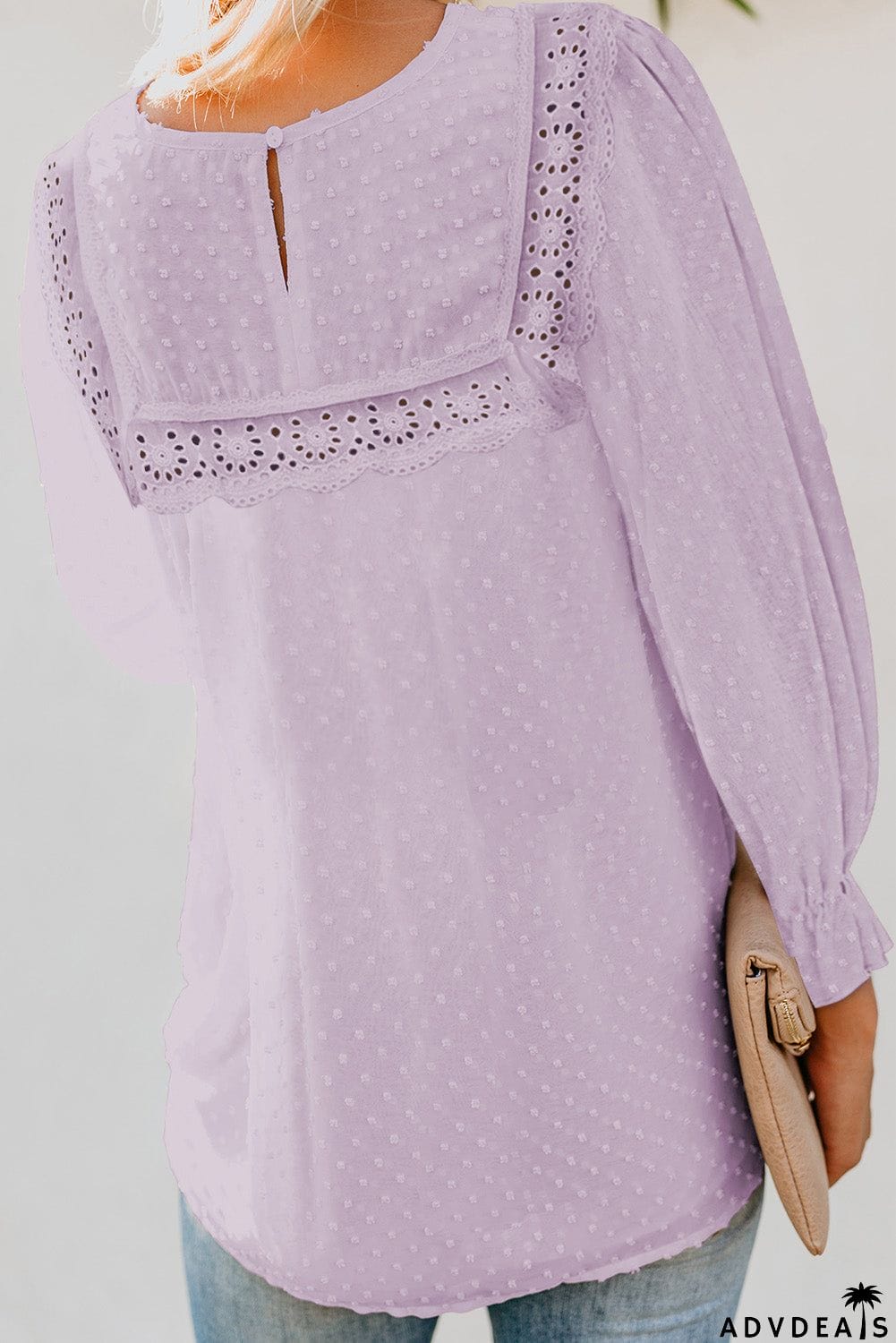 Swiss Dot Hollow Out Ruffle Sleeve Blouse