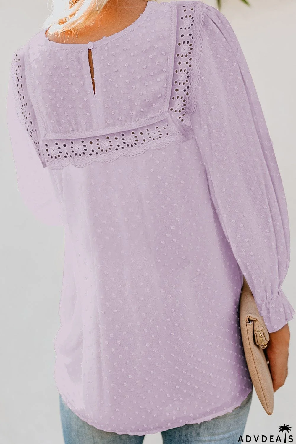 Swiss Dot Hollow Out Ruffle Sleeve Blouse