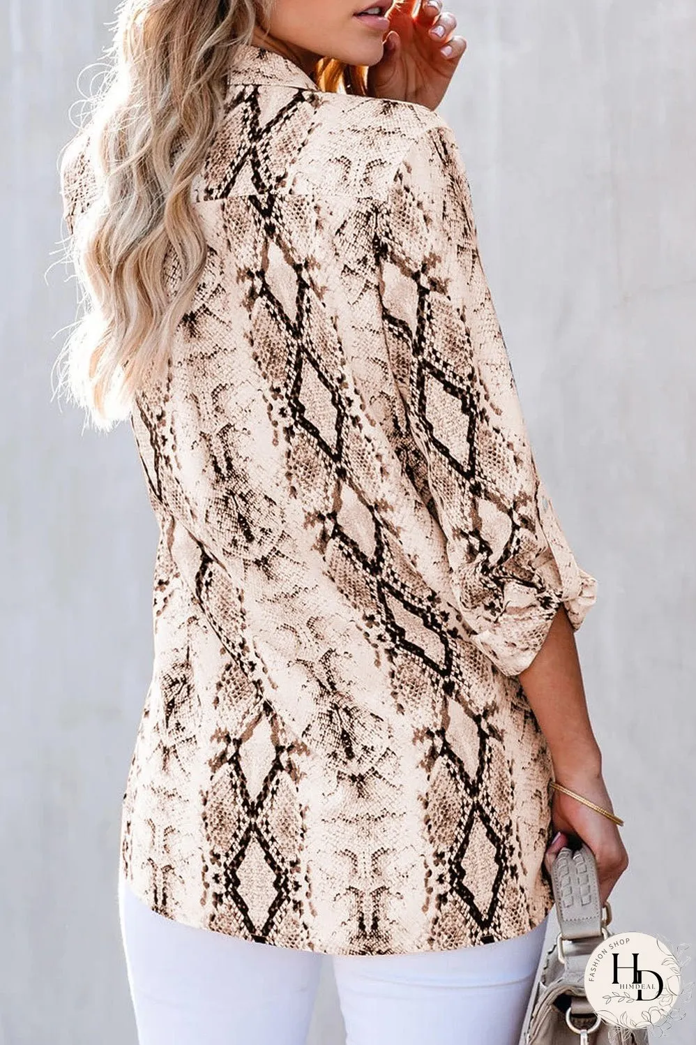 Brown Serpent Patterned Blouse with Convenient Pockets