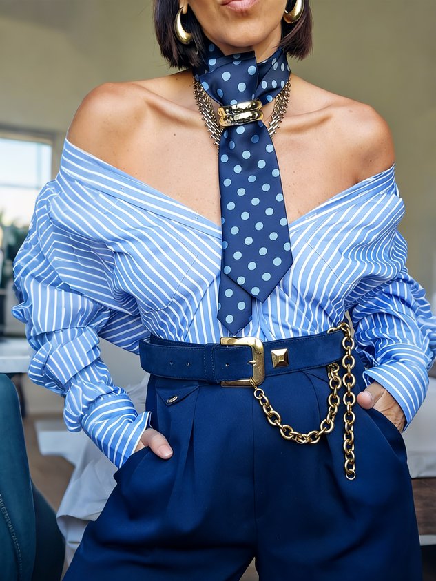Urban Striped Printing Shirt Collar Shirt With Tie mysite idetrend