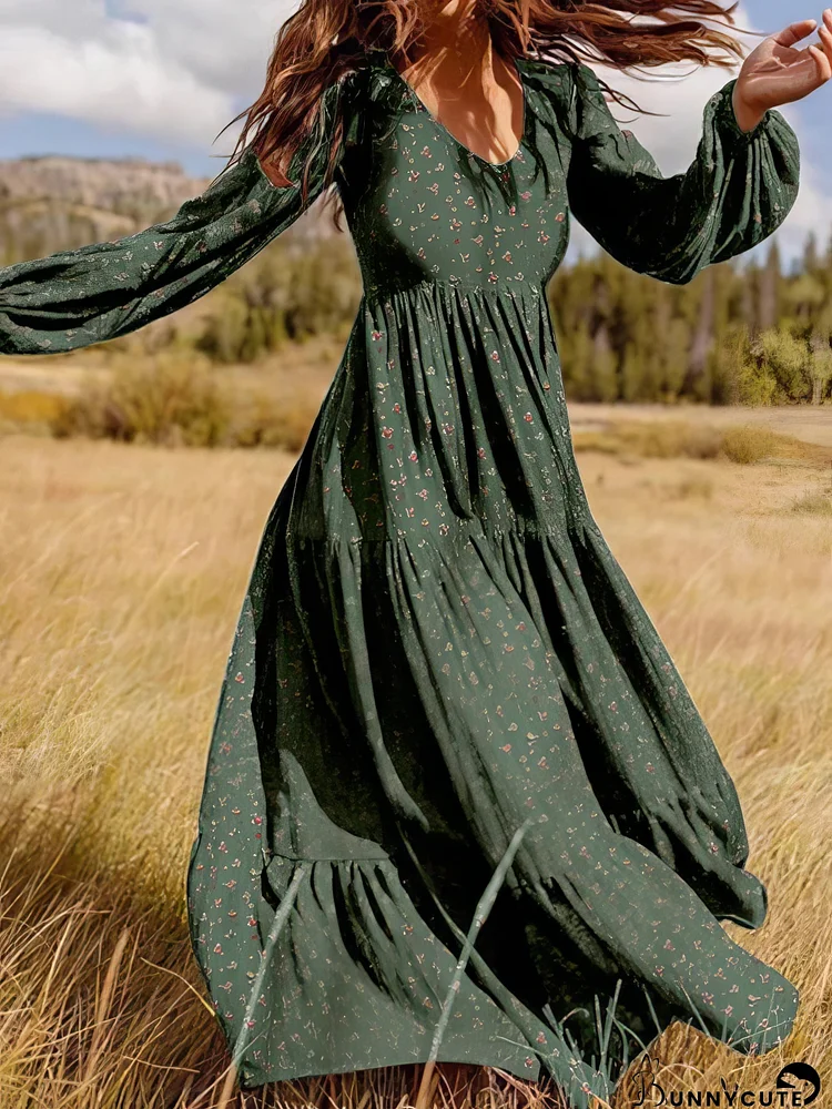 Temperament Chiffon V-Neck Long Sleeve Dress