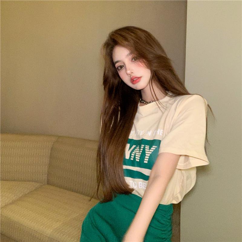Summer New Two-piece Suit Loose Casual Print T-shirt And High Waist Slit Skirt 2 Piece Set Women LANFUBEISI