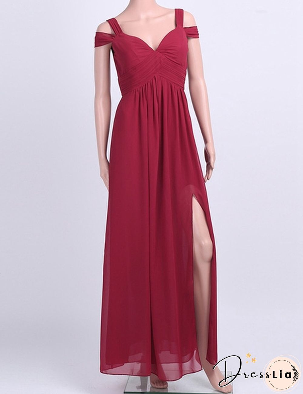 Plus Size Women's Long Cap Sleeve Bridesmaid Dresses Split Side Empire Prom Dress Floor Length