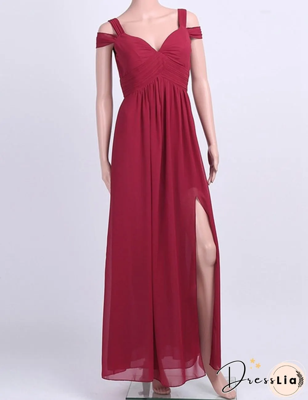 Plus Size Women's Long Cap Sleeve Bridesmaid Dresses Split Side Empire Prom Dress Floor Length