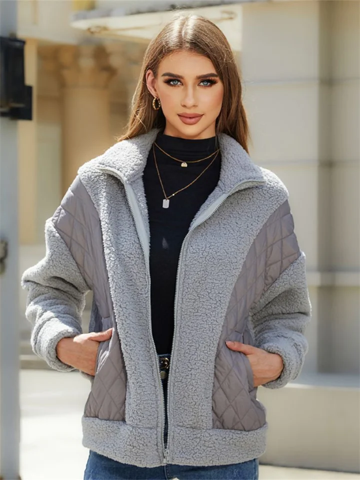 Flash Velvet Women's New Fall and Winter Fashion Long-sleeved Cardigan Zipper Plush Splicing Ladies Jacket
