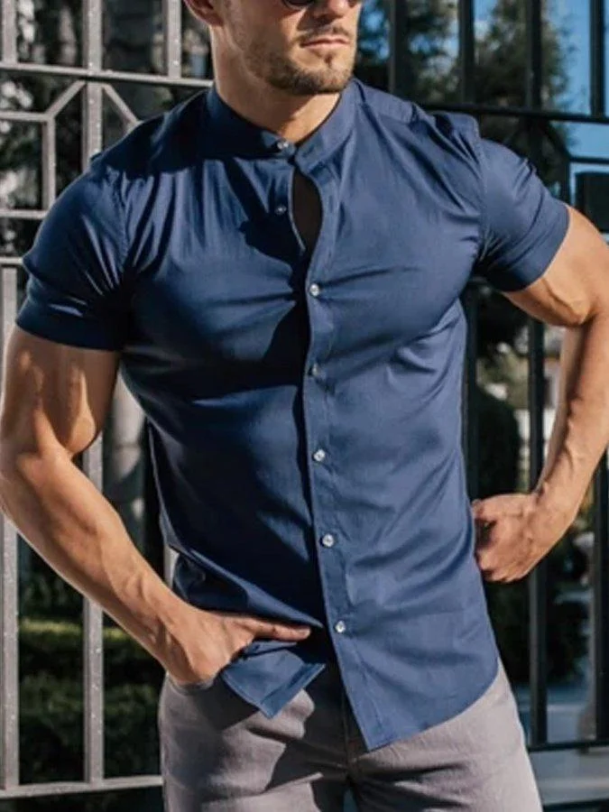 Mens Fashion Plain Short Sleeve Shirt