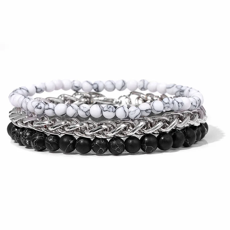 Olivenorma "Peace And Calm" White & Black Turquoise Bracelet Set
