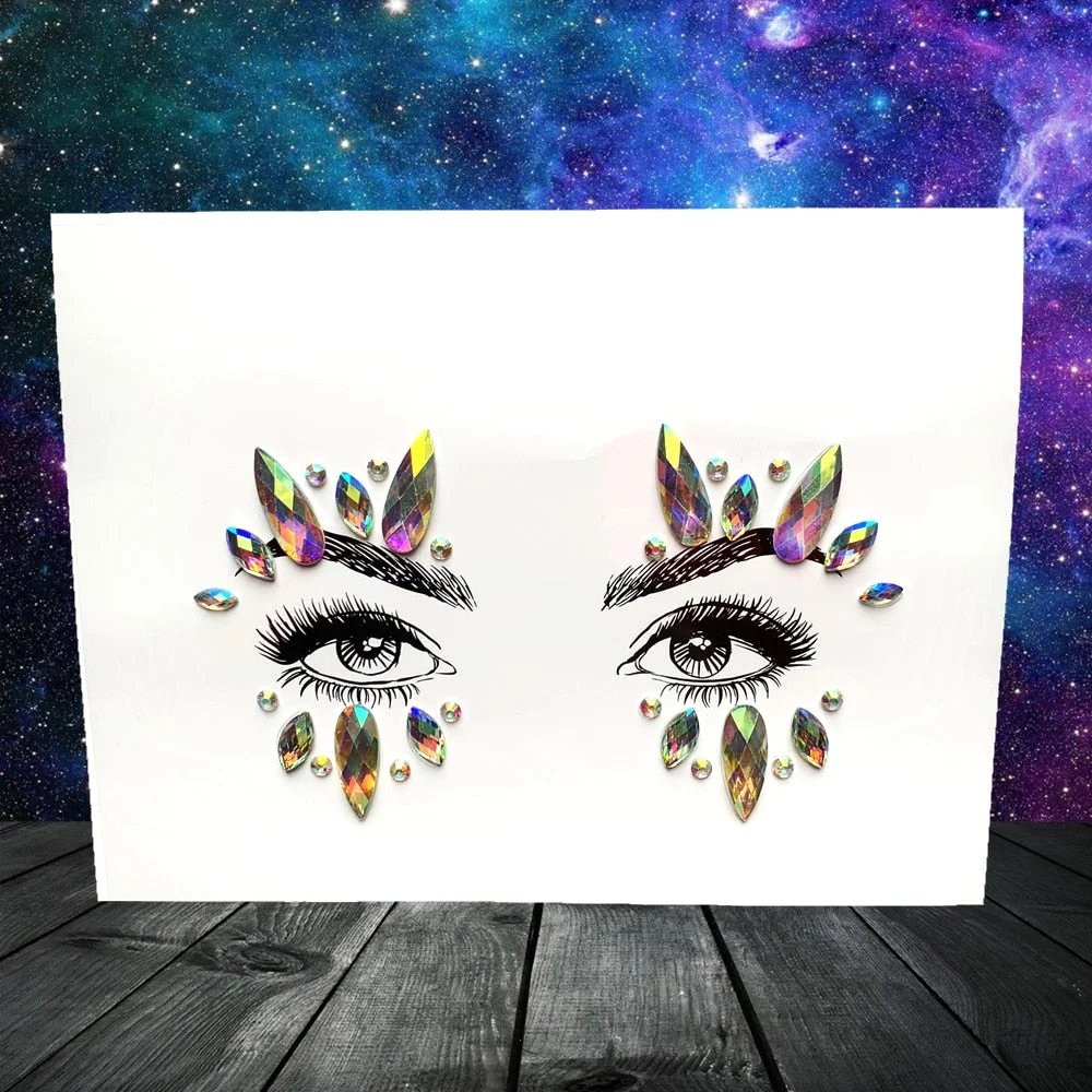 3D Flash Eye Gems Sticker Diamond Face Jewelry Acrylic Resin Drill Body Art For Party Show Rhinestone Forehead Eyebrow Eye Decor