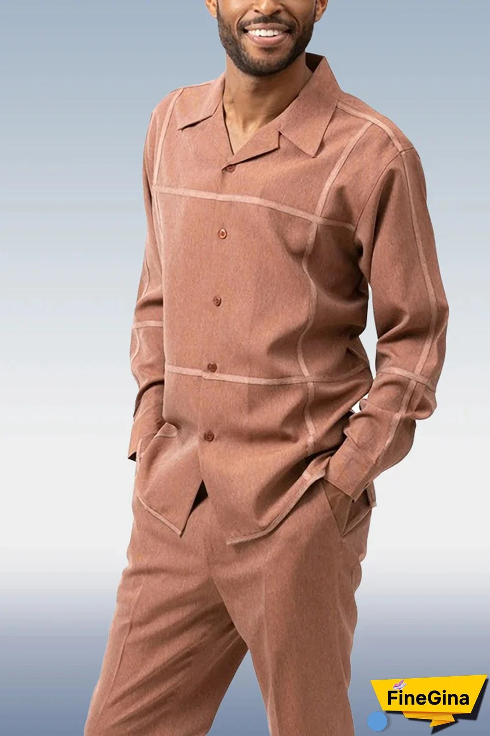 Brown Men's Brown Suede Long Sleeve Walking Suit 025