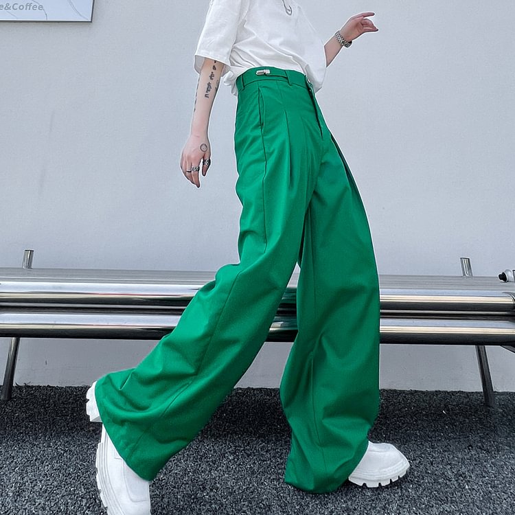 Dawfashion-Metal Buckle Decorative Fold Design Casual Trousers-Yamamoto Diablo Clothing