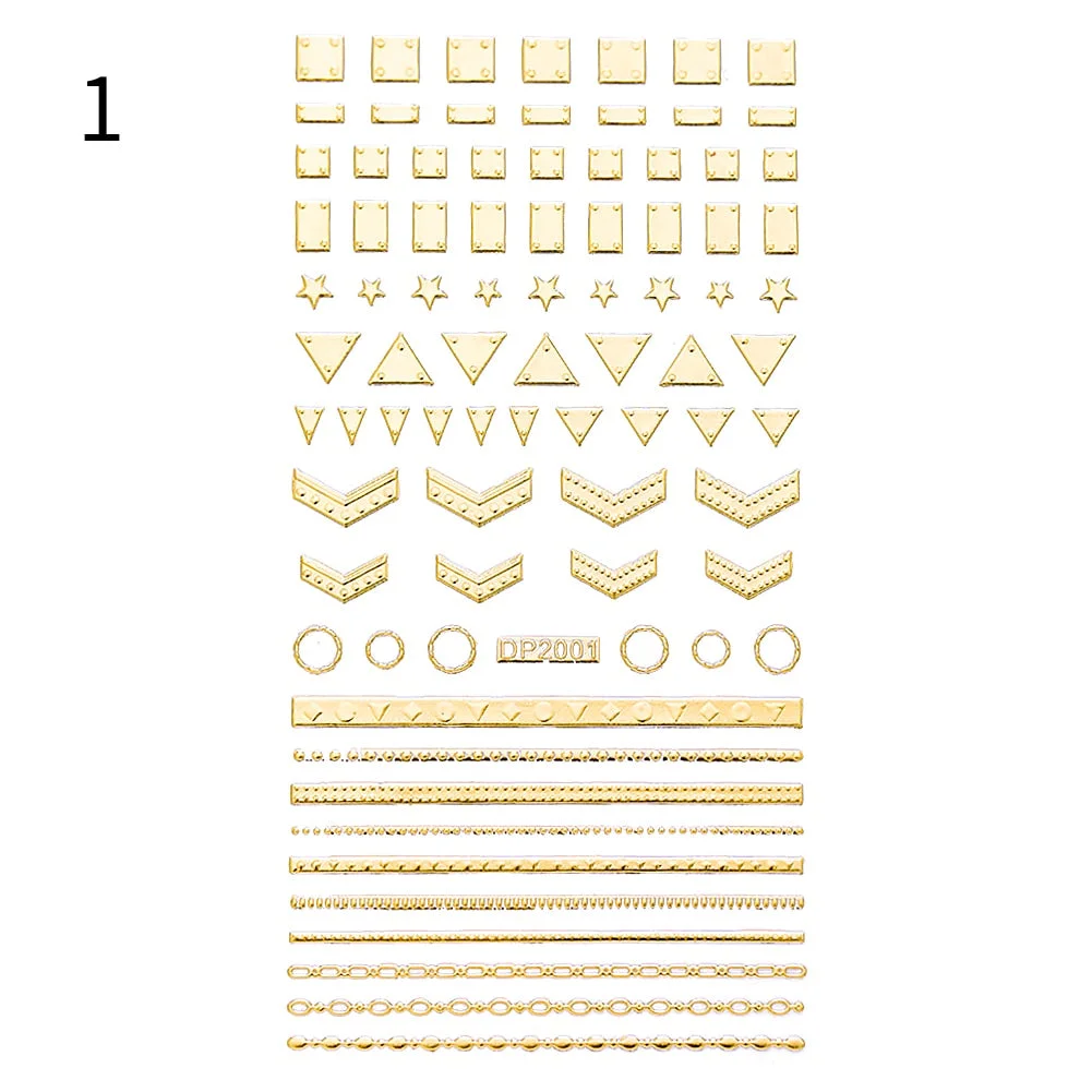 1pc Black White 3D Nail Stickers Metal Gold Silver Geometric Tassel Strip Line Adhesive Transfer Decals Nail Art DIY Design