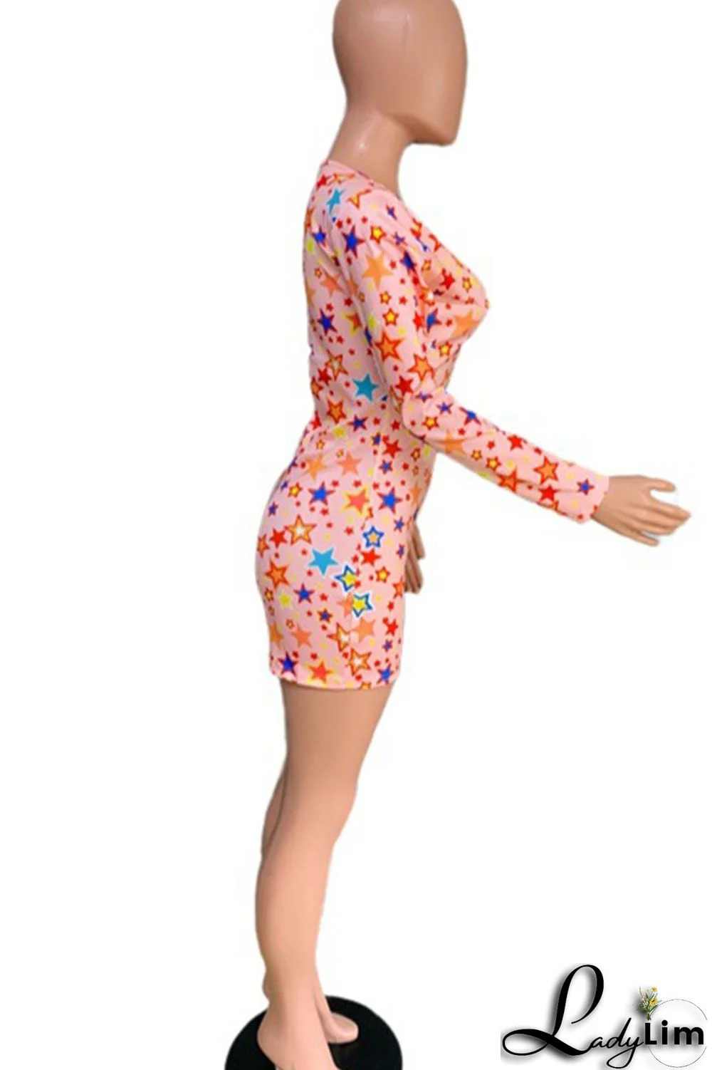 Pink Sexy Print Patchwork V Neck Regular Jumpsuits