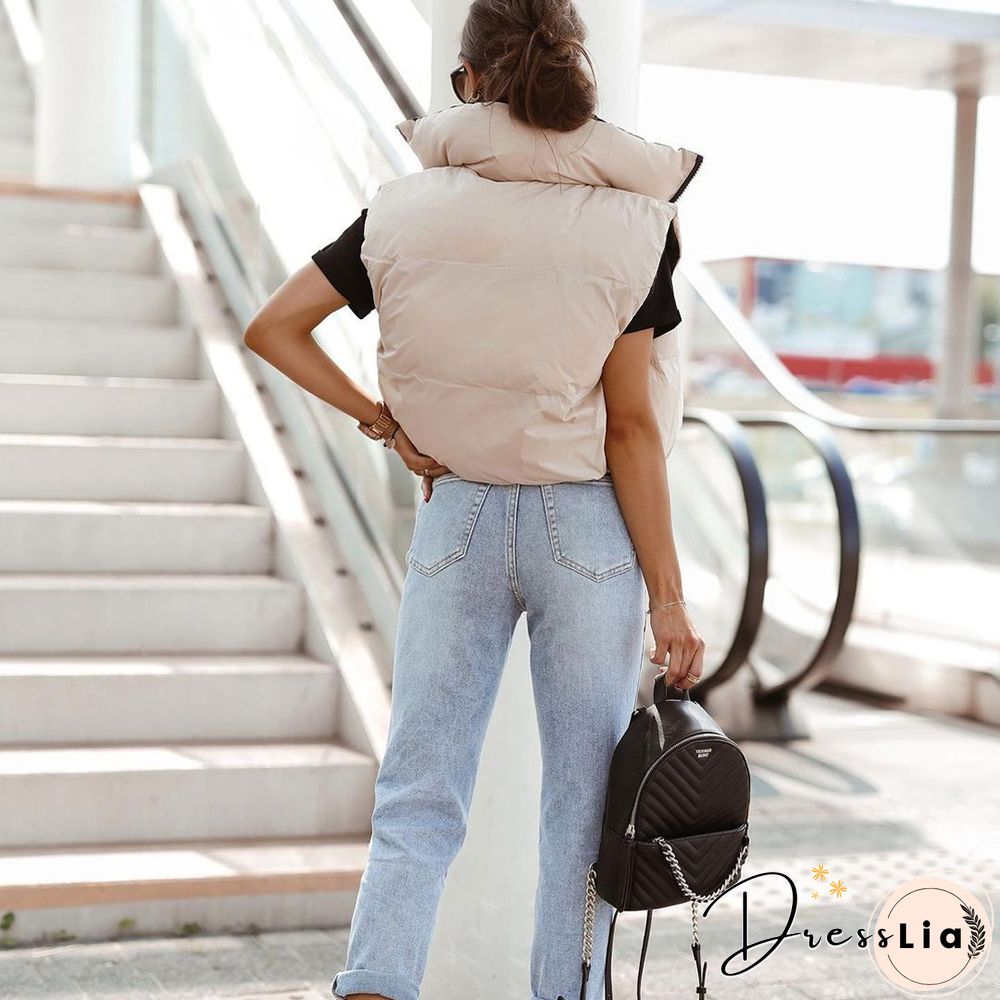 Zip Up Stand Collar Padded Puffy Vest Jackets