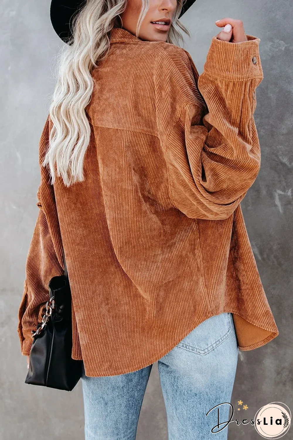 KarliDress Corduroy Button Down Pocket Top P12483