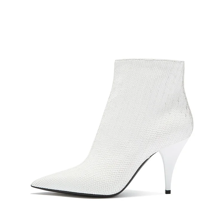 White Fish Scale Fashion Boots Stiletto Heel Ankle Boots |FSJ Shoes