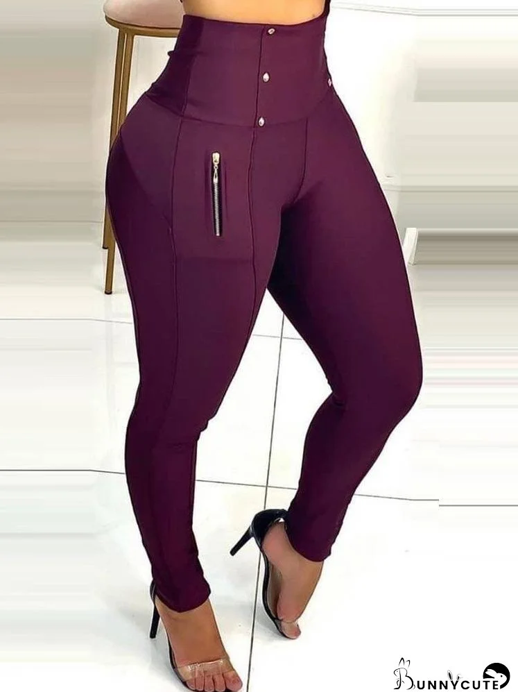 High Waist Zipper Design Skinny Pants