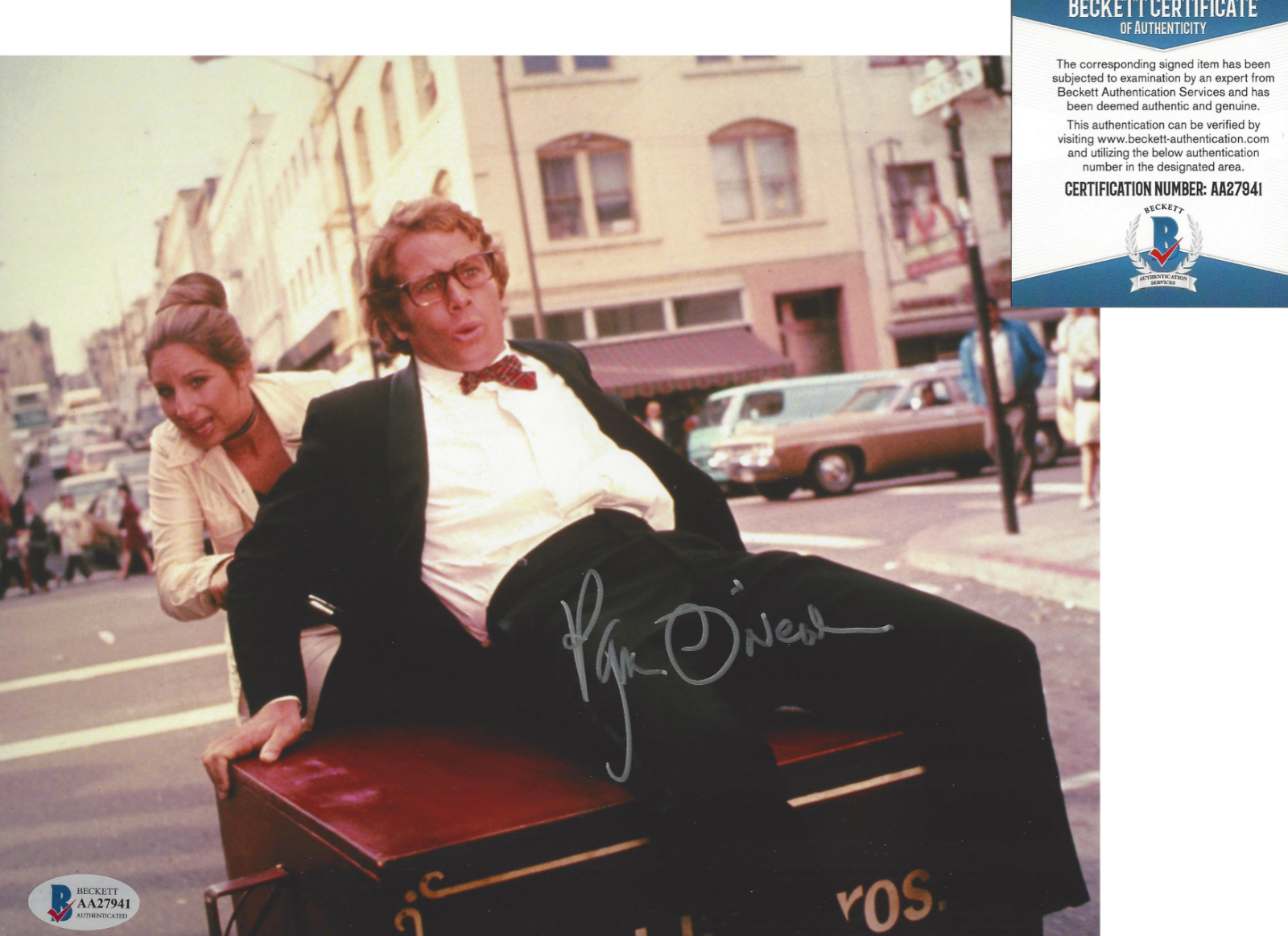 RYAN O'NEAL SIGNED 'WHAT'S UP, DOC?' SIGNED 8x10 MOVIE Photo Poster painting BECKETT COA BAS