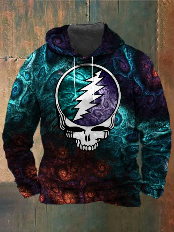 Unisex Fractals Skull Print Heavyweight Hoodies