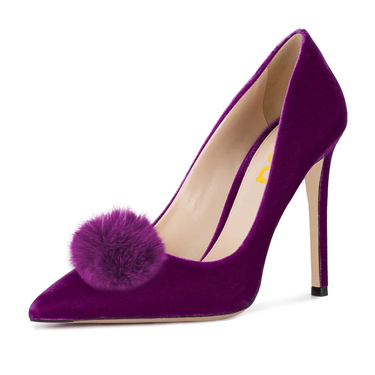 Purple Ball Pointy Toe Stiletto Heels Pumps |FSJ Shoes