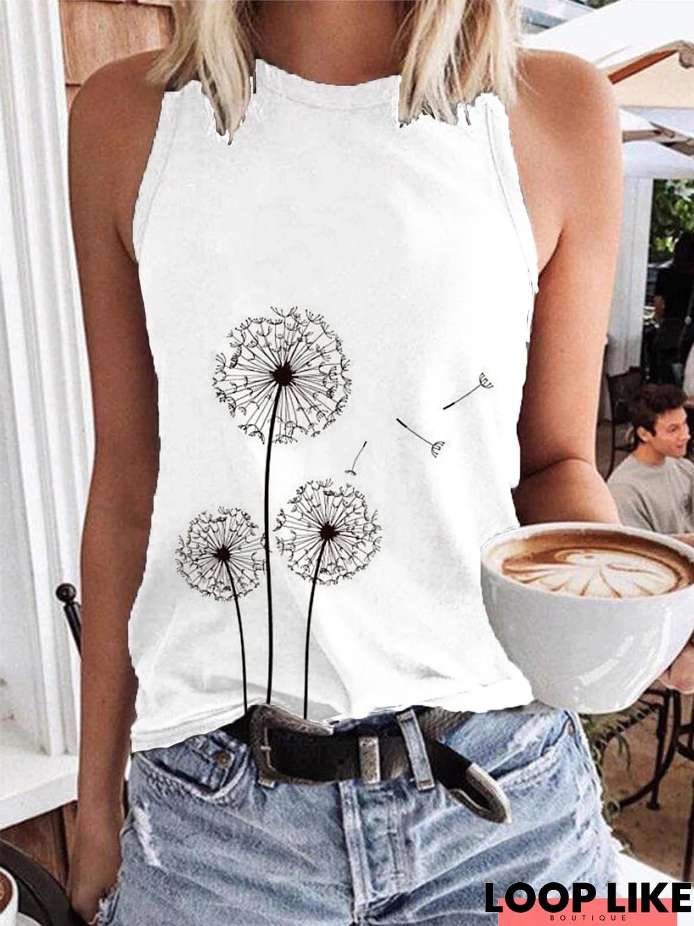 Crew Neck Plants Sexy Sleeveless Tops