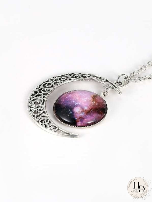 Star Sky Round & Moon Pendant Necklace