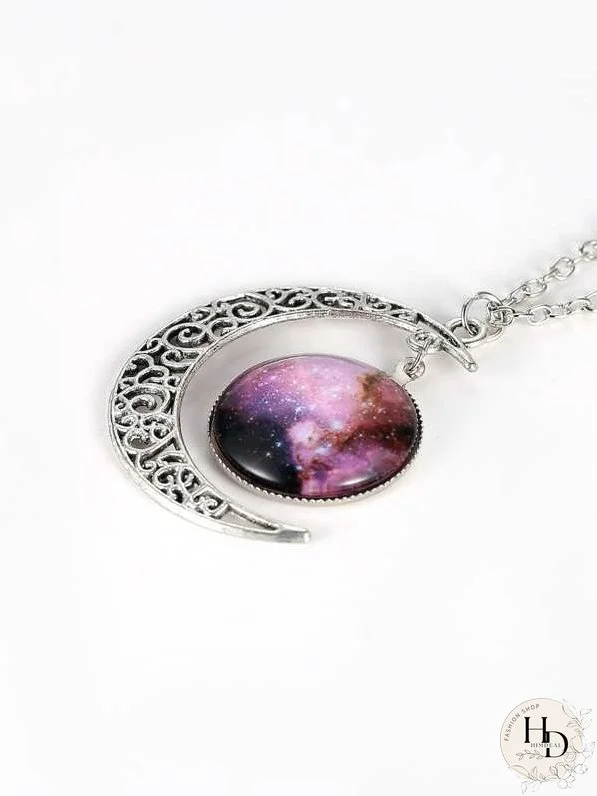 Star Sky Round & Moon Pendant Necklace
