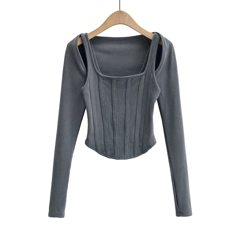 Ootddress Women Striped Stitching Slim T-shirt Female 2 In 1 Shrug Set Co-ord Crop Shrug And Corset Tank Tops Set Y2k Streetwear New