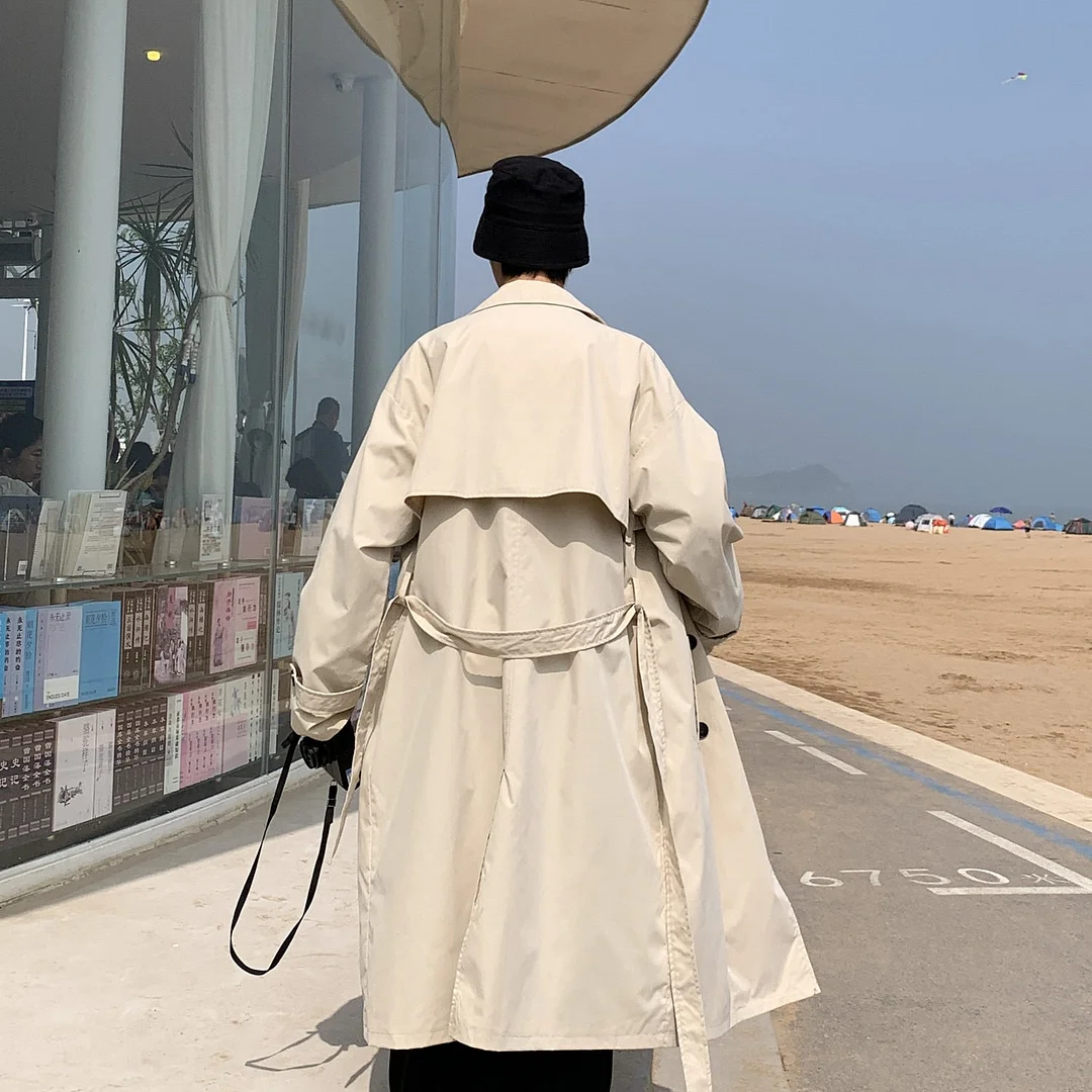 Inongge Korean style Spring Trench Coat Male Streetwear Windbreaker Trenchcoat Men Solid Business Casual Loose Long Overcoat