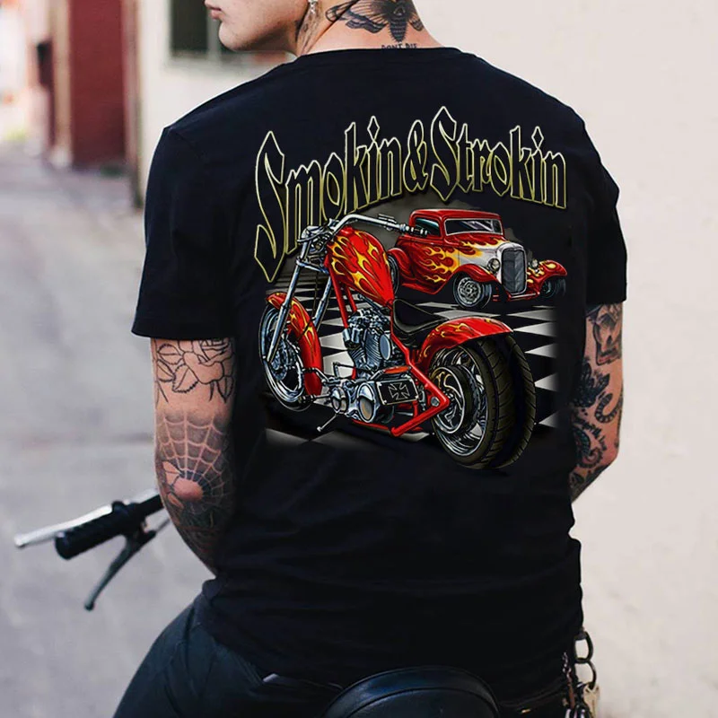 SMOKIN & STROKIN Motorcycle Classic Car Print Men's T-shirt