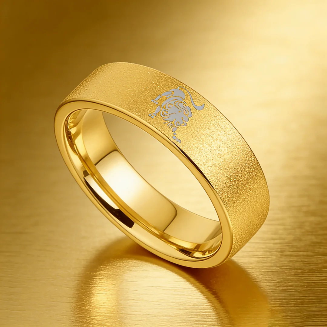 Mens Womens Flat Leo Tungsten Carbide Rings Gold Couple Wedding Band Top Comfort Fit 4MM 6MM 8MM