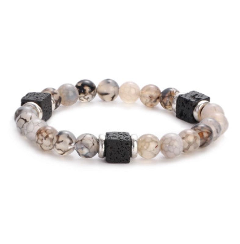 New Lava Cube Volcanic Stone Bracelet Men’s Colorful Marble Glass Beads Retro Bracelet
