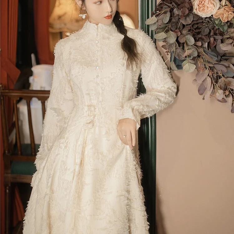 Stand Collar Tassel Large Swing Vintage cottagecore aesthetic dress