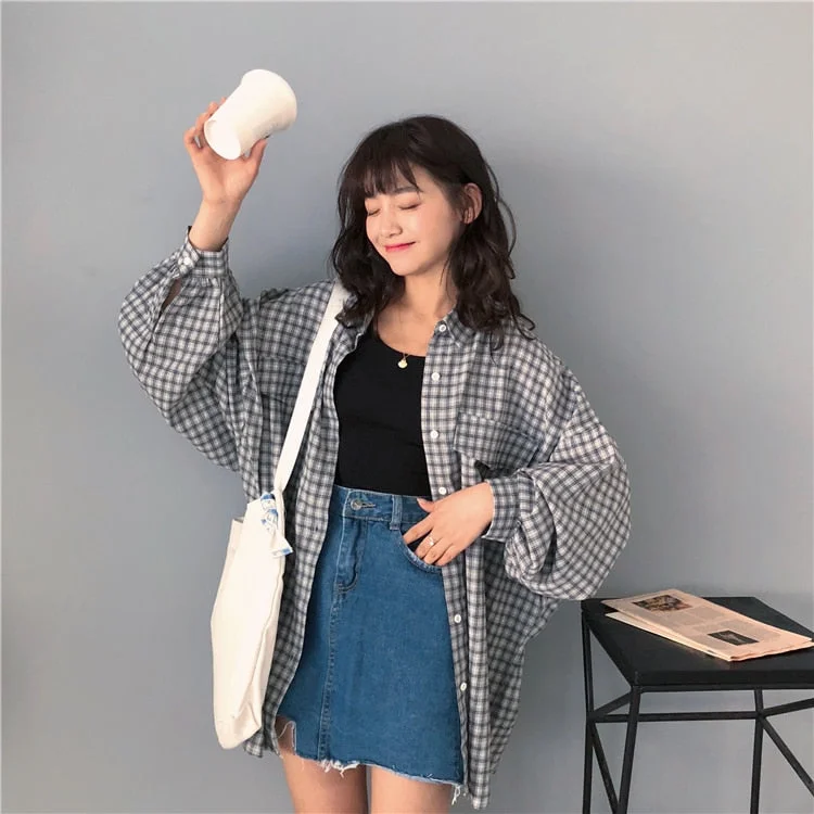 Shirts Women Spring Long Sleeve Plaid Loose 2XL Students All-match Street Wear Korean Style Leisure Blouses Womens Tops Chic New