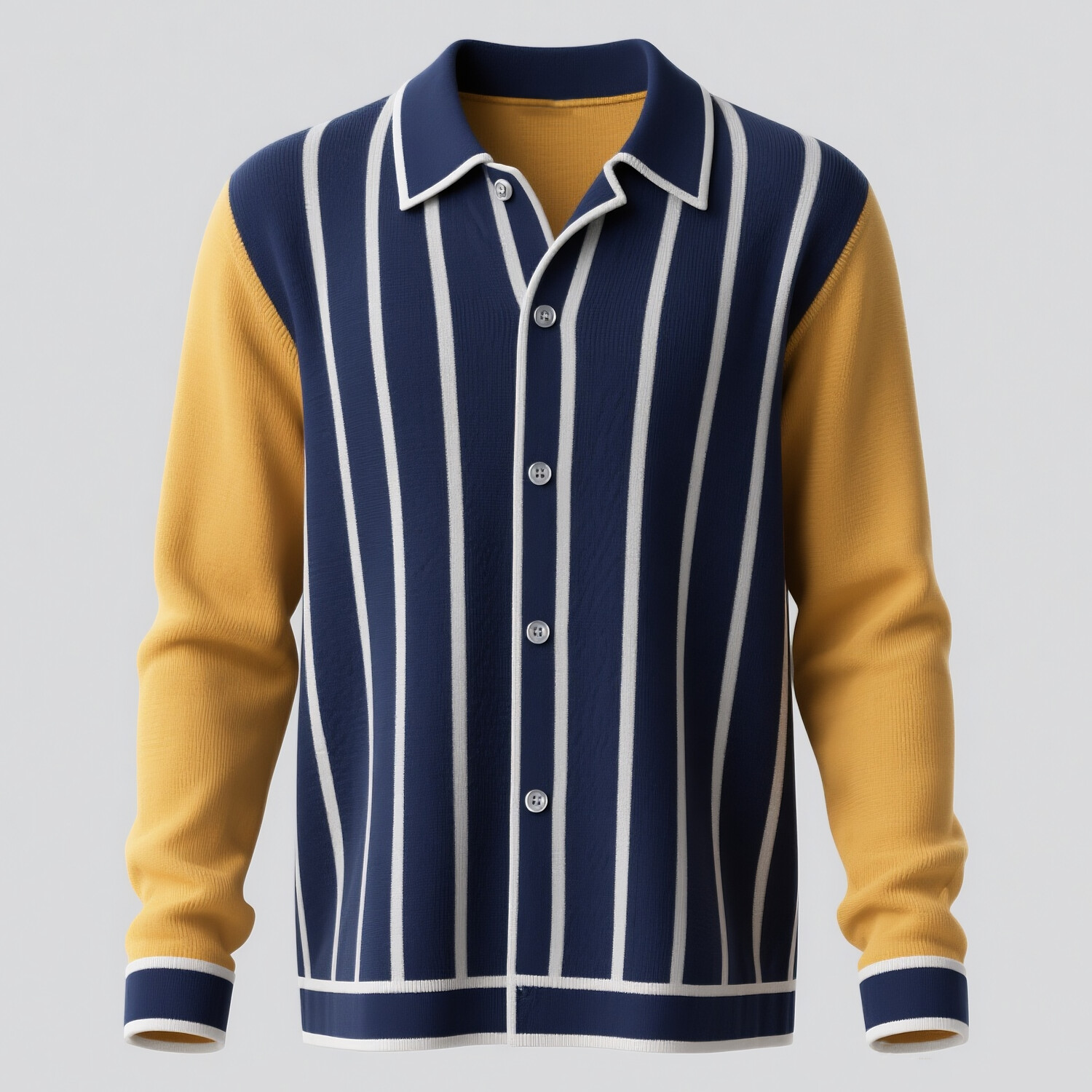 Men's Colorblock Striped Knitted Button Long Sleeve Shirt
