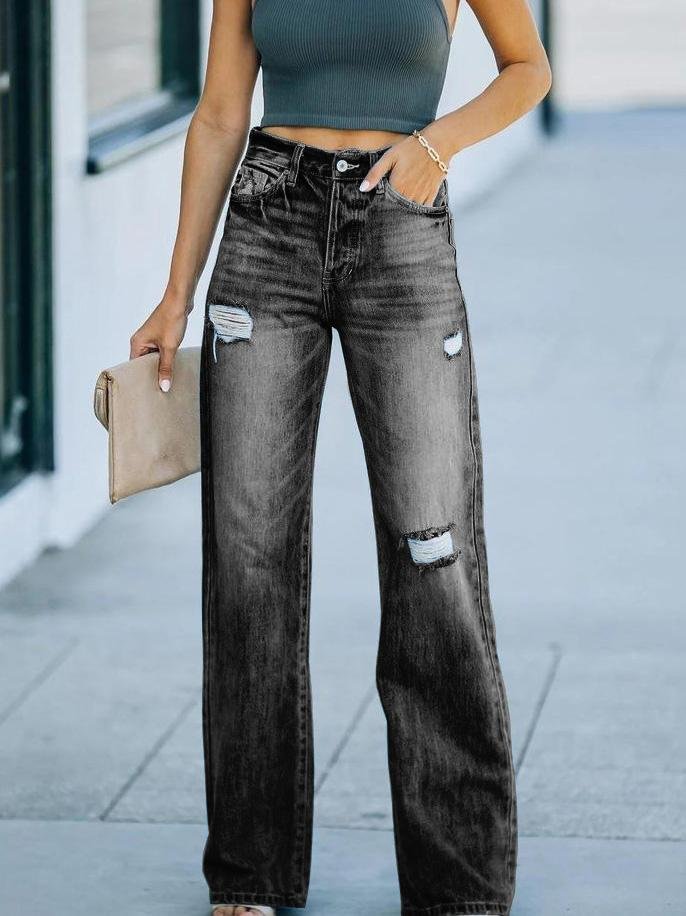Women's Jeans Washed And Ripped Wide-Leg Jeans