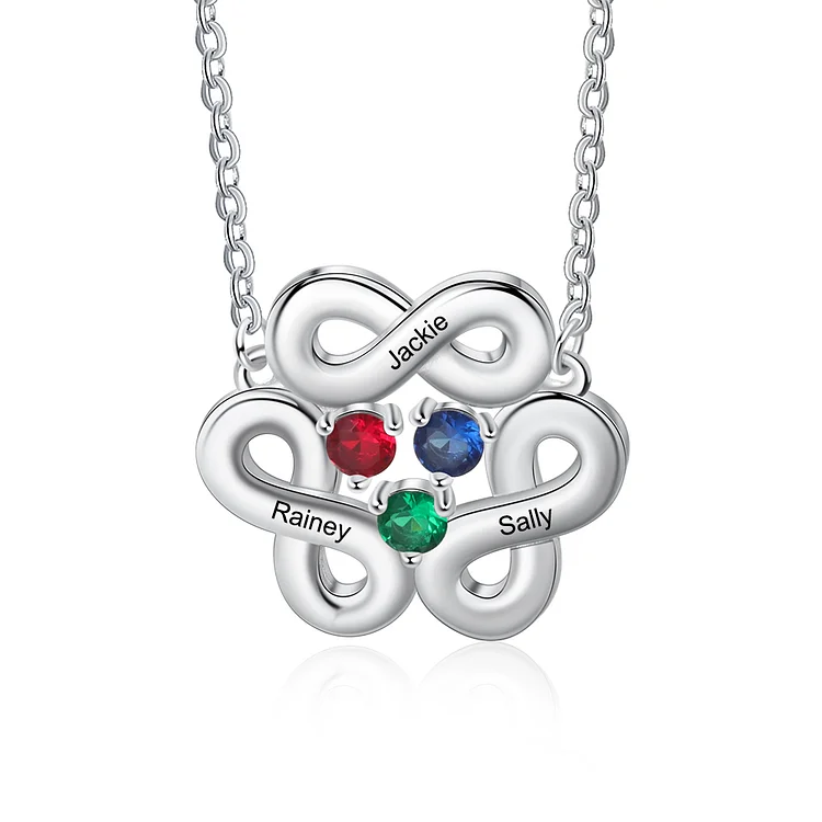 Personalized Infinity Necklace with 3 Birthstones Family Necklace for Mom