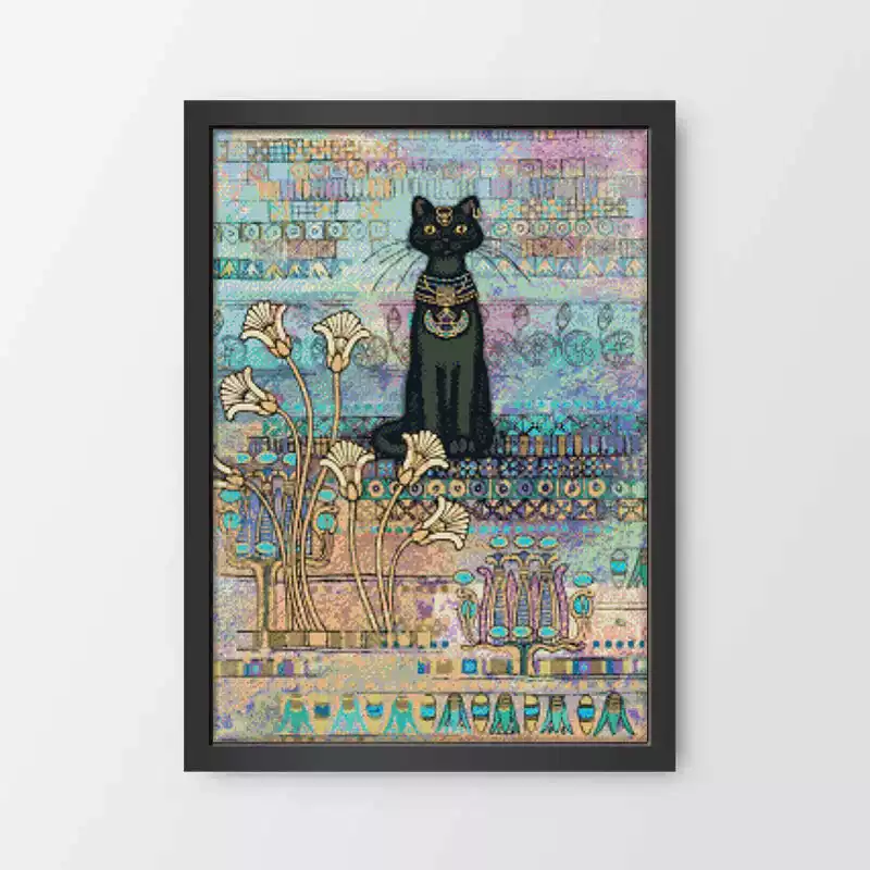 【Xiaobai Brand】Egyptian Cat Fortune Cat Full 14CT Pre-stamped Canvas(49*65cm) 59 Colors Cross Stitch