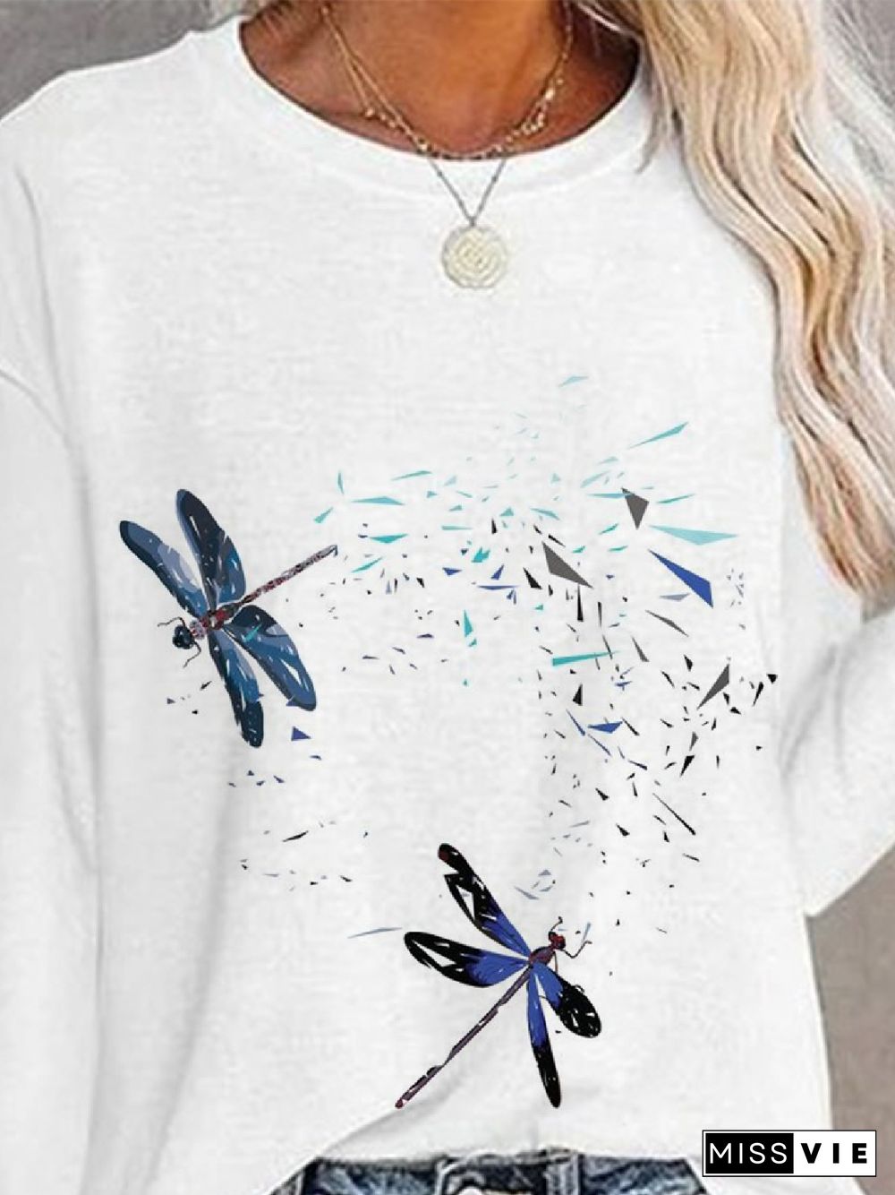 Casual Dragonfly Crew Neck Loose Long sleeve T-Shirt