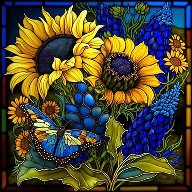 Diamond Painting - Full Round - Sunflower Stained Glass(40*40cm)-1025644.01