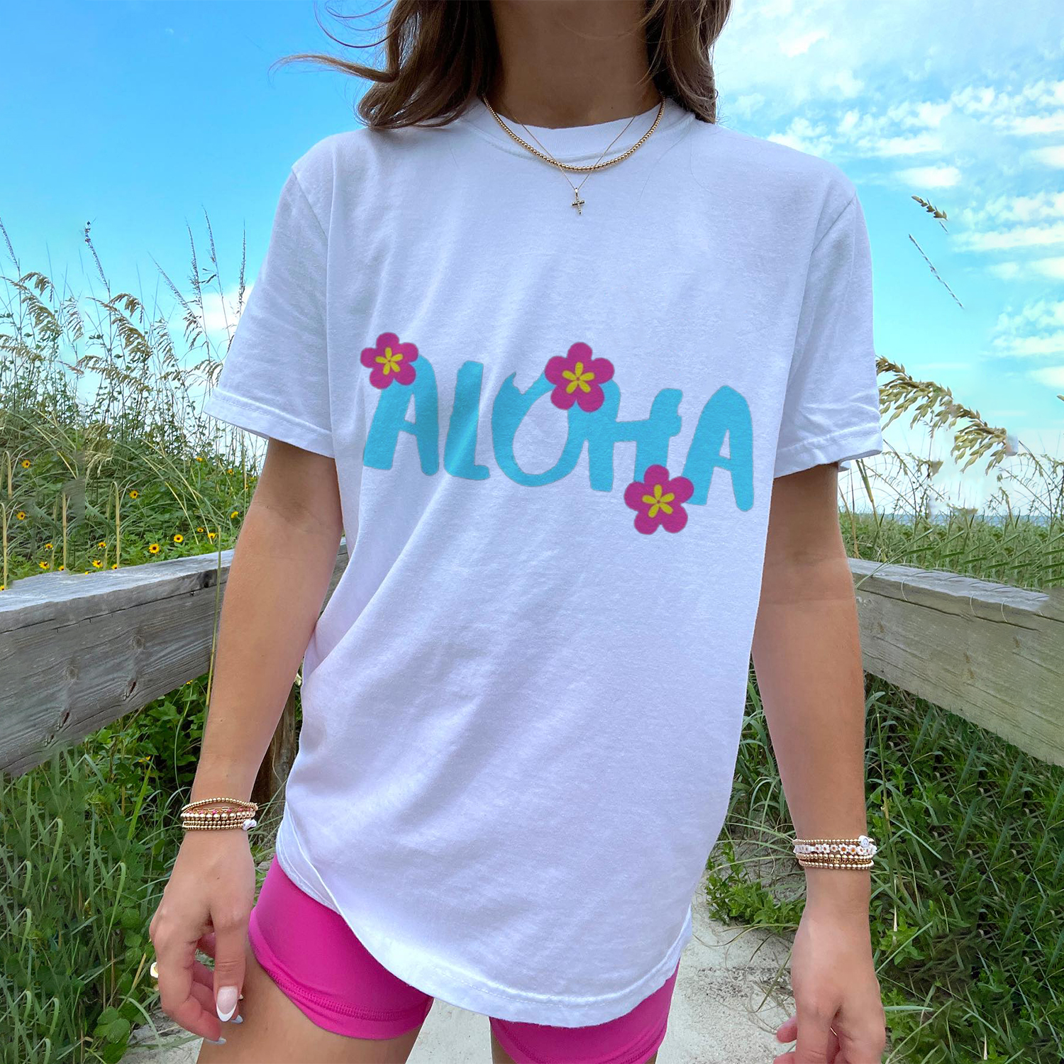 ALOHA Print Beach Vacation T-shirt / [blueesa] /