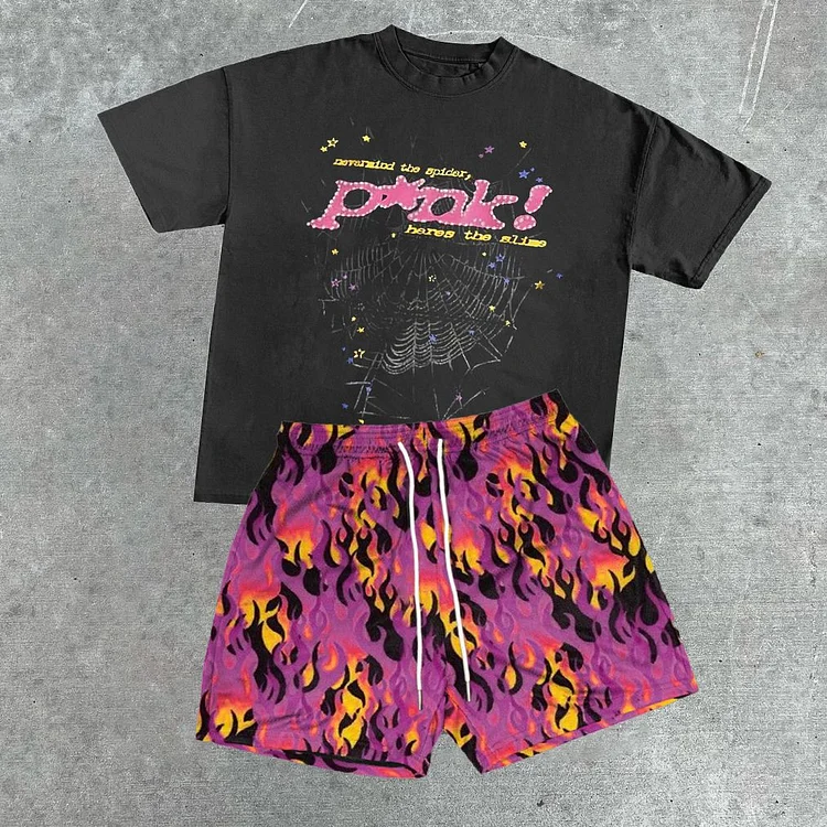 Y2k Spider Graphic T-Shirt And Shorts Co-Ord T-Shirt Set